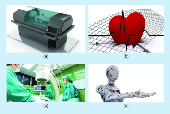 The biomedical applications of IEs: (a) diagnosis, (b) monitoring, (c) treatment, and (d) prosthetics and implants
